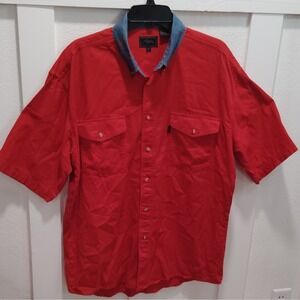 Roper Men's L Cotton Woven Solid Red/Blue Button-Up SS Shirt Pockets